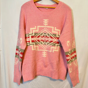 🛍 5/$25🛍Pink Aztec Pattern Cozy Knit Sweater